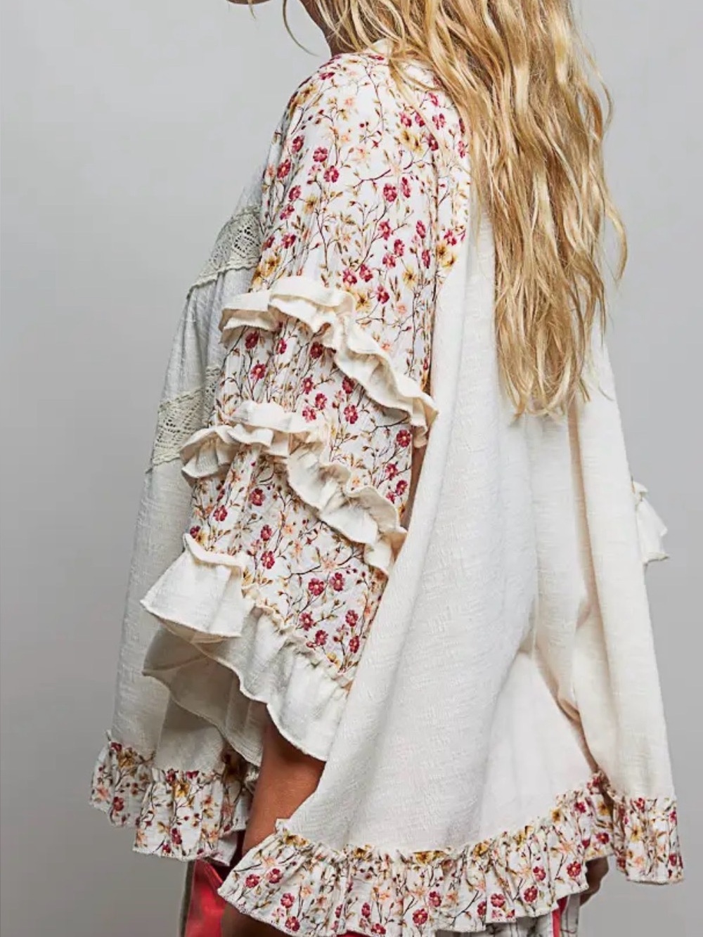 NEW ARRIVALS: SET POL Cream Floral-Trim Ruffle Sleeve Top and Pant - Picture 6 of 8